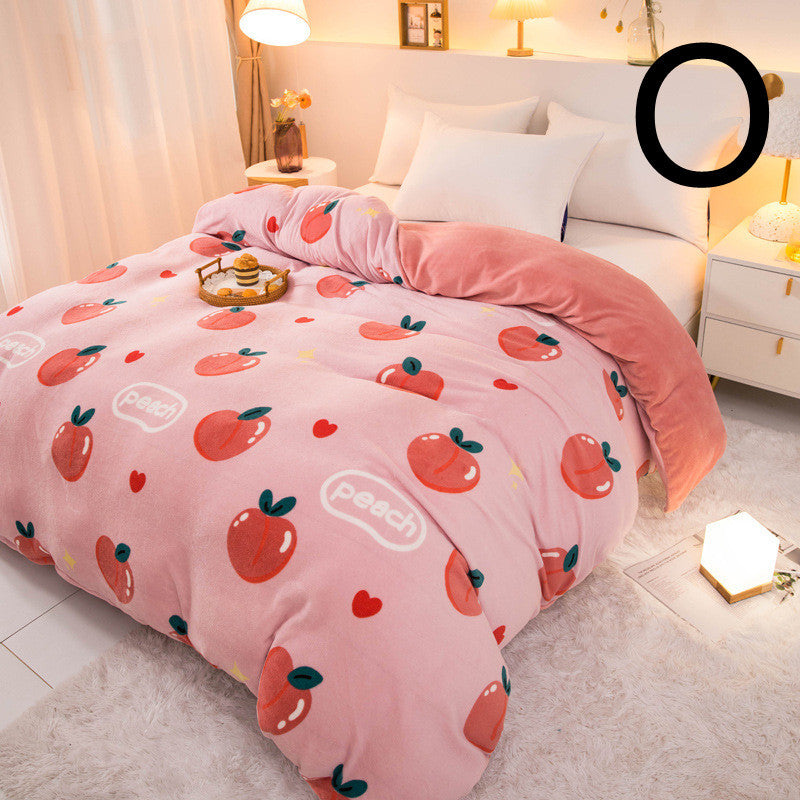 KTX-089363 Thick Coral Fleece Double Plush Duvet Cover with Reactive Printing and Dyeing