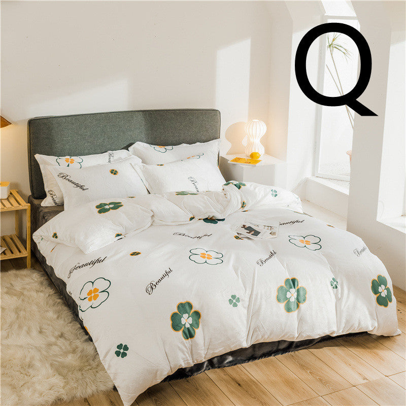 KTX-089363 Thick Coral Fleece Double Plush Duvet Cover with Reactive Printing and Dyeing