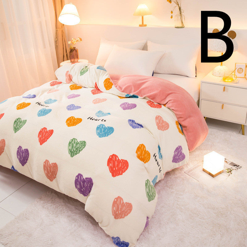 KTX-089363 Thick Coral Fleece Double Plush Duvet Cover with Reactive Printing and Dyeing