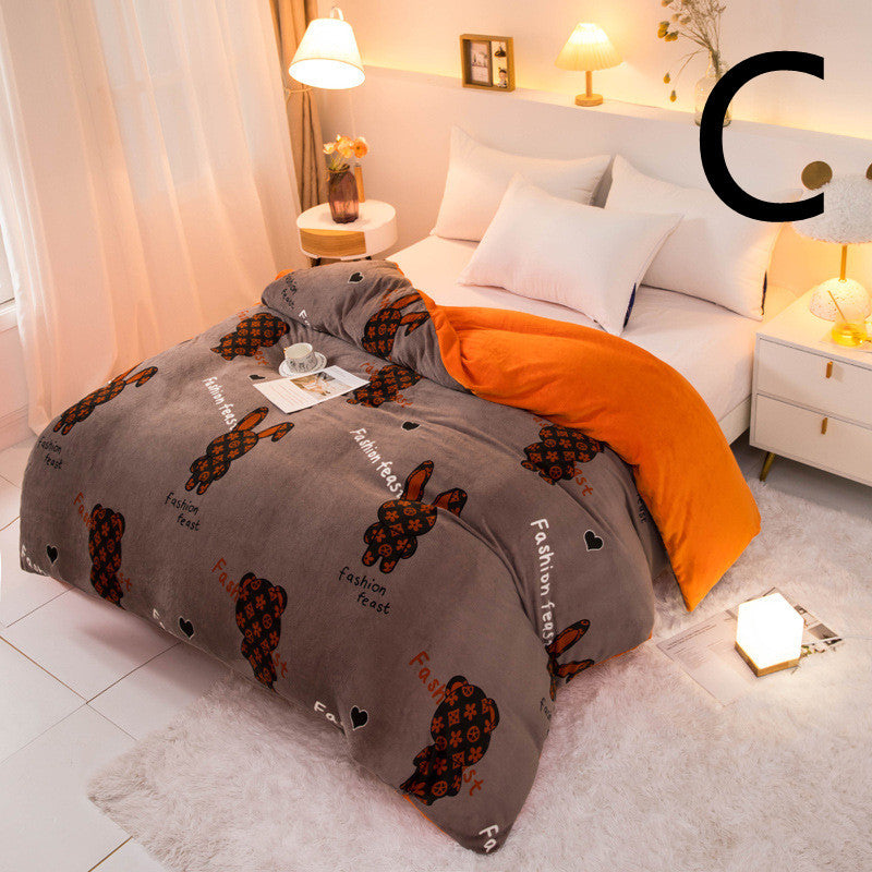 KTX-089363 Thick Coral Fleece Double Plush Duvet Cover with Reactive Printing and Dyeing