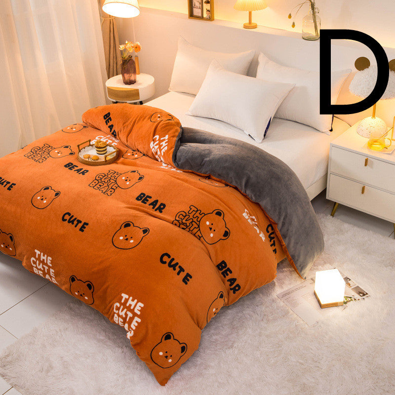 KTX-089363 Thick Coral Fleece Double Plush Duvet Cover with Reactive Printing and Dyeing