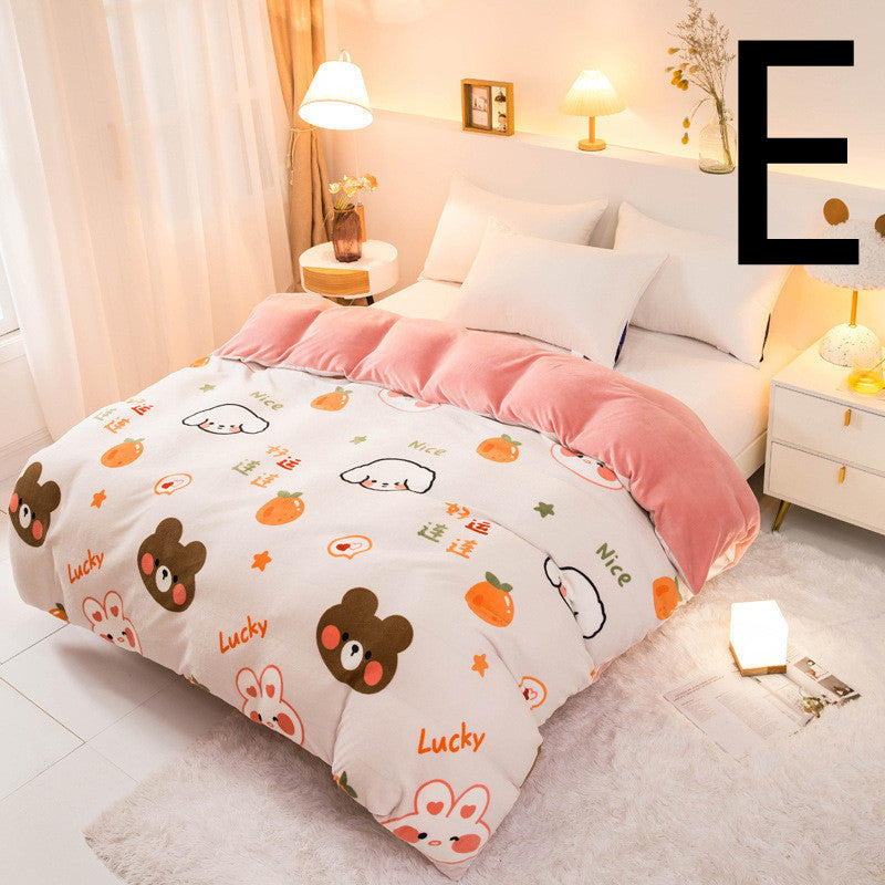 KTX-089363 Thick Coral Fleece Double Plush Duvet Cover with Reactive Printing and Dyeing