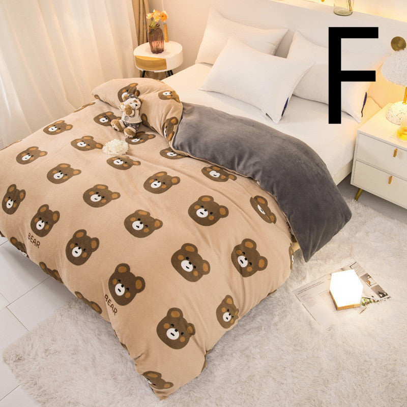 KTX-089363 Thick Coral Fleece Double Plush Duvet Cover with Reactive Printing and Dyeing