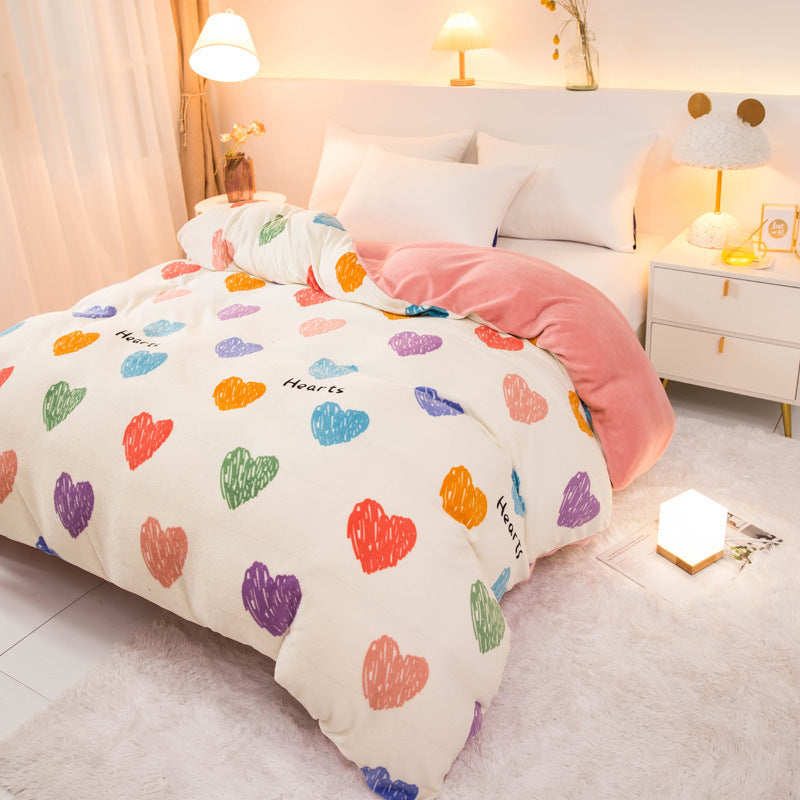KTX-089363 Thick Coral Fleece Double Plush Duvet Cover with Reactive Printing and Dyeing