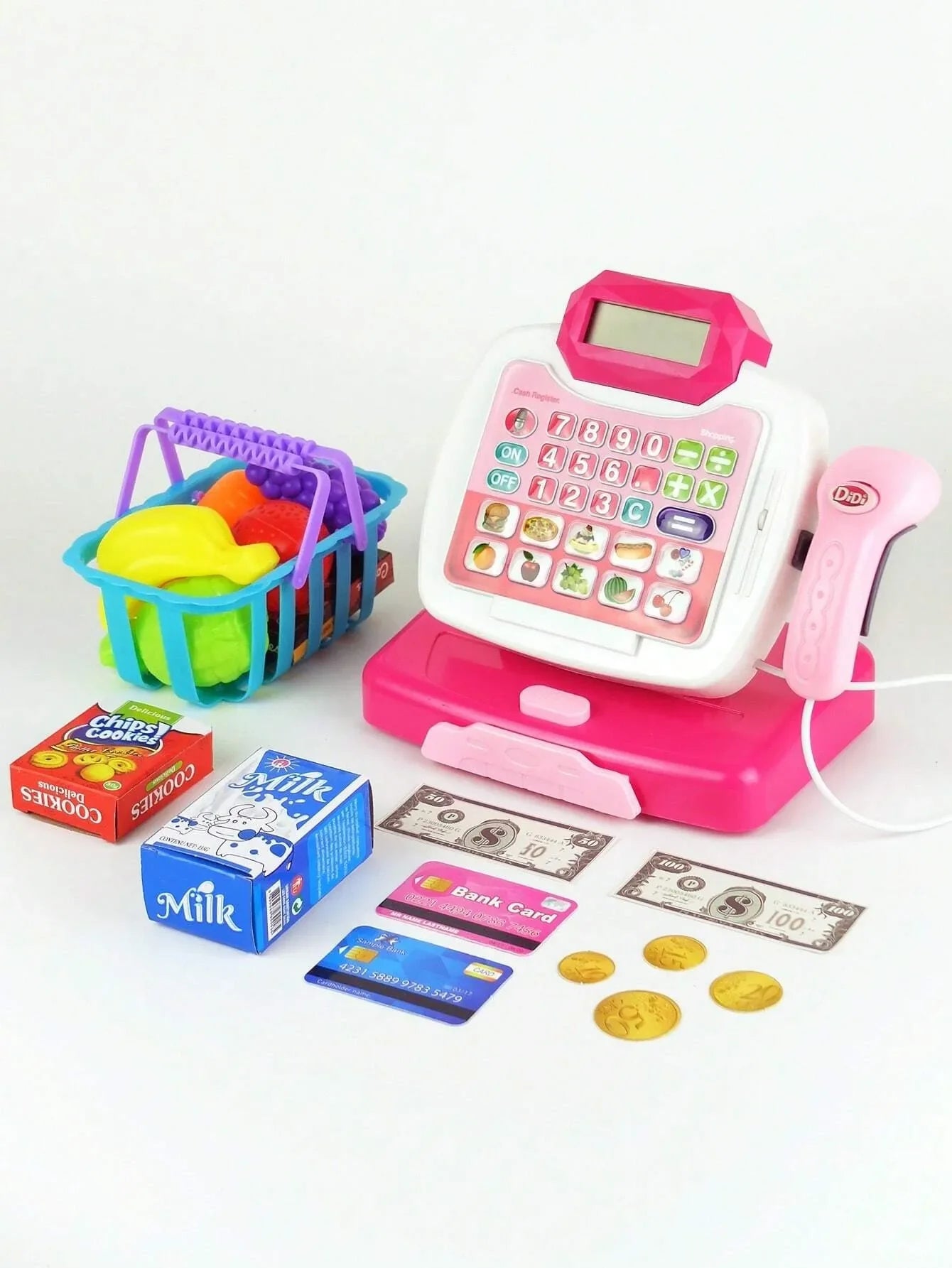 KTX-089875 Kids Pretend Play Shopping Cash Register Toy with Sound and Flashing Features - Age 4-14 Years