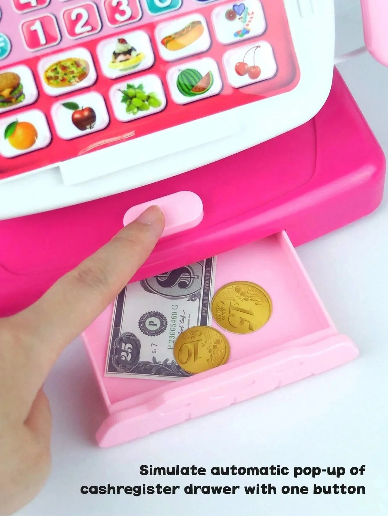 KTX-089875 Kids Pretend Play Shopping Cash Register Toy with Sound and Flashing Features - Age 4-14 Years