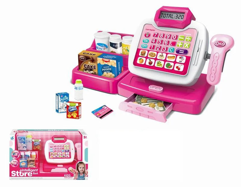 KTX-089875 Kids Pretend Play Shopping Cash Register Toy with Sound and Flashing Features - Age 4-14 Years