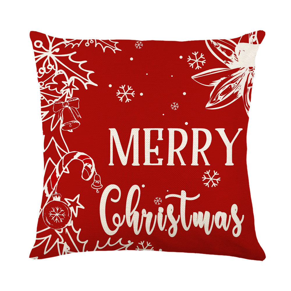 KTX-089875 Nordic Style Christmas Elk and Santa Claus Linen Cushion Cover - 45x45cm