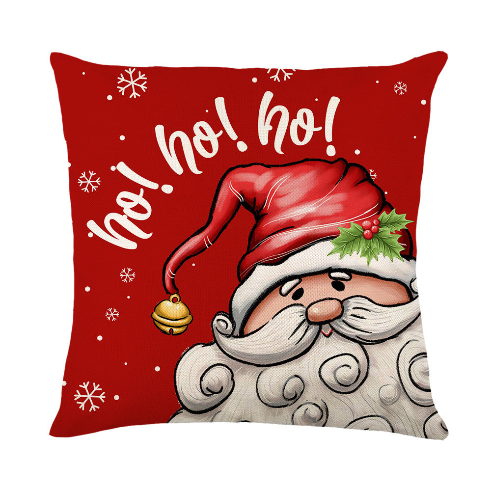 KTX-089875 Nordic Style Christmas Elk and Santa Claus Linen Cushion Cover - 45x45cm
