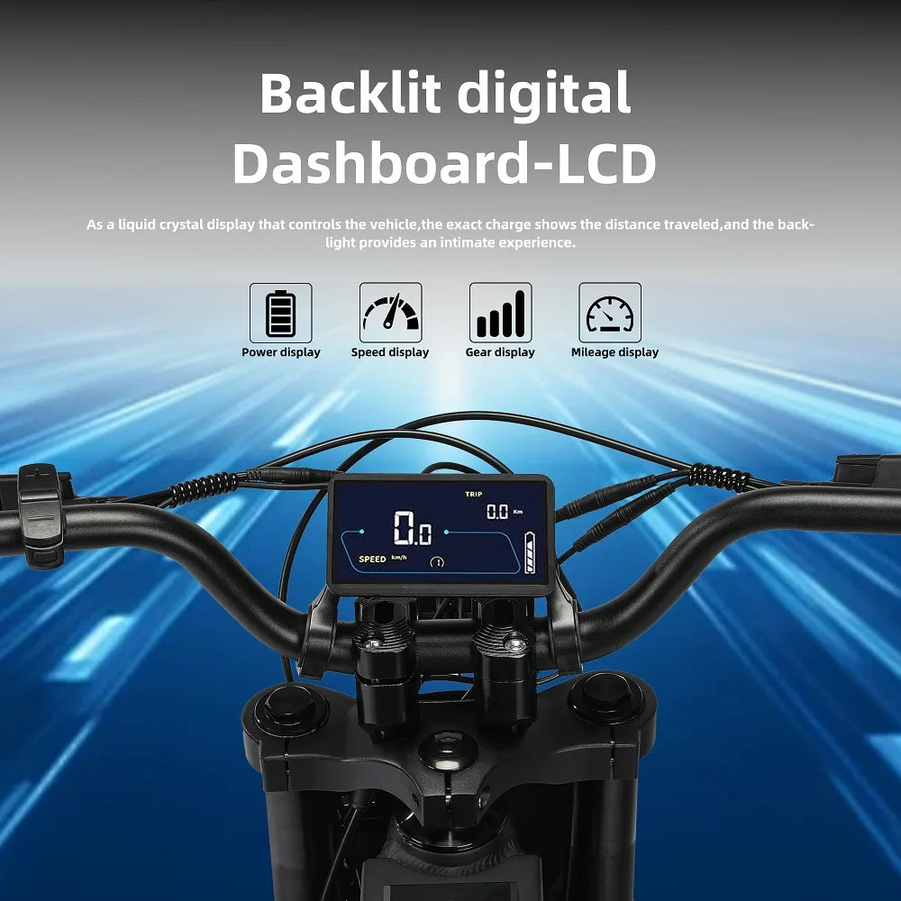 KTX-090899 3000W Electric Mountain Bike with 60V 20Ah Battery, 45MPH Speed, Dual Hydraulic Disc Brakes, & 7-Speed Gears