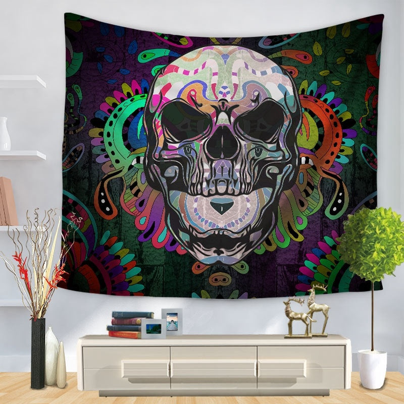 KTX-090899 Skull-Themed Halloween Tapestry Tablecloth and Beach Towel