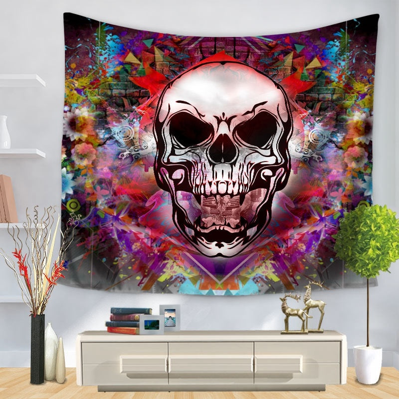 KTX-090899 Skull-Themed Halloween Tapestry Tablecloth and Beach Towel