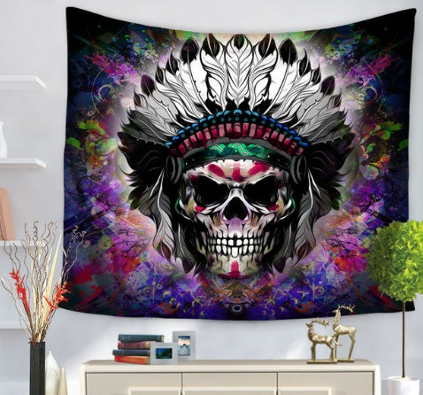 KTX-090899 Skull-Themed Halloween Tapestry Tablecloth and Beach Towel