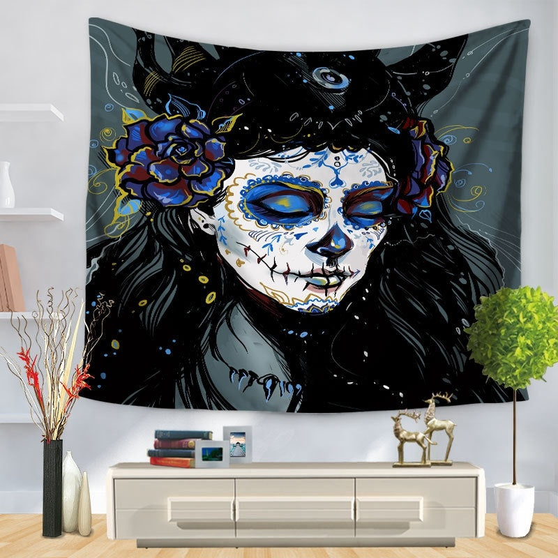 KTX-090899 Skull-Themed Halloween Tapestry Tablecloth and Beach Towel