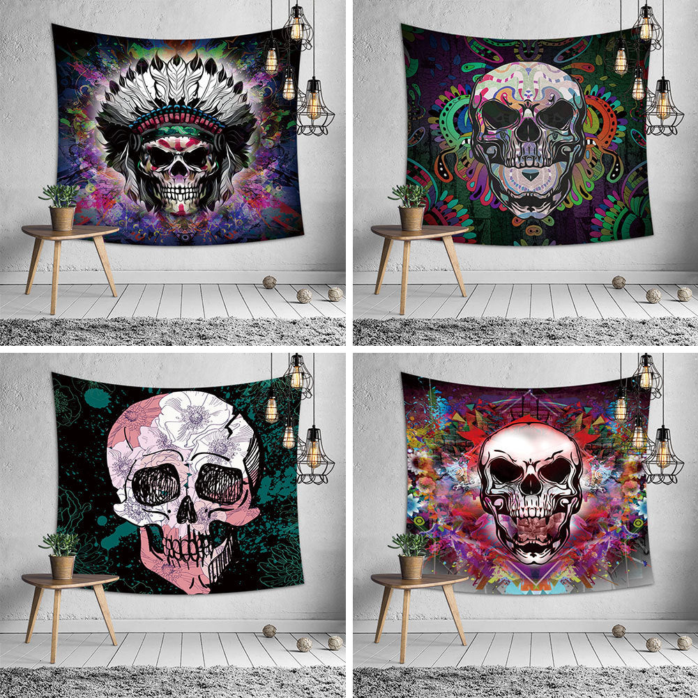 KTX-090899 Skull-Themed Halloween Tapestry Tablecloth and Beach Towel