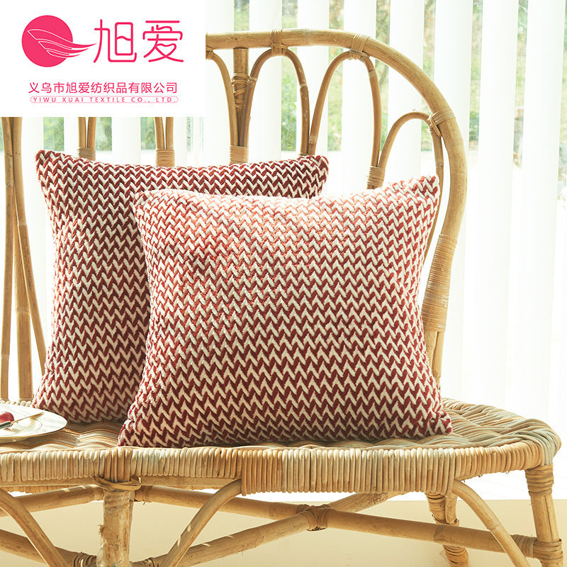KTX-091155 Herringbone Double-Sided Plush Cushion for Car and Sofa - Black, Wine Red, Gray, Coffee, Milk Tea