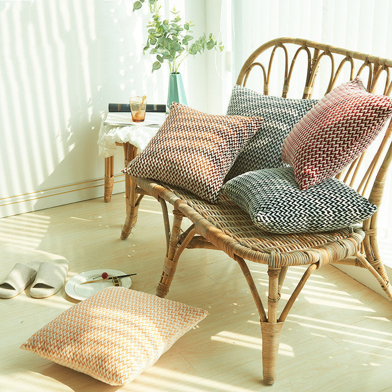 KTX-091155 Herringbone Double-Sided Plush Cushion for Car and Sofa - Black, Wine Red, Gray, Coffee, Milk Tea