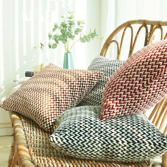 KTX-091155 Herringbone Double-Sided Plush Cushion for Car and Sofa - Black, Wine Red, Gray, Coffee, Milk Tea