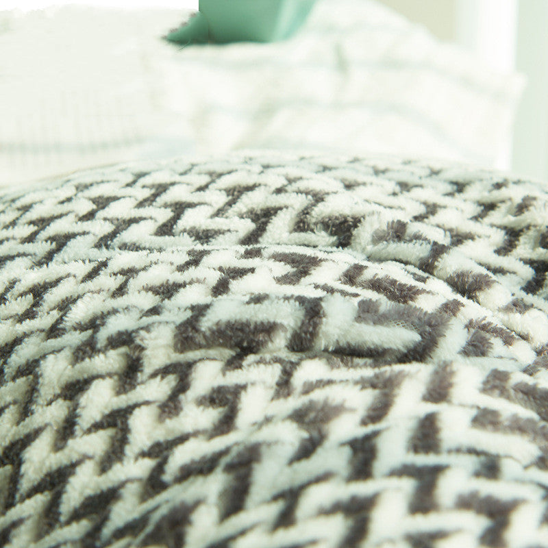 KTX-091155 Herringbone Double-Sided Plush Cushion for Car and Sofa - Black, Wine Red, Gray, Coffee, Milk Tea