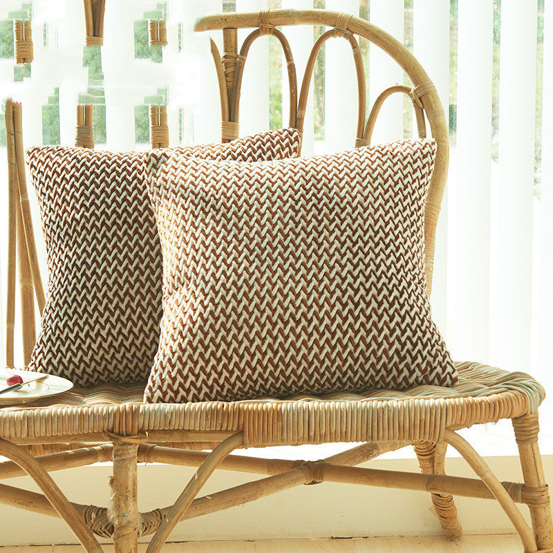 KTX-091155 Herringbone Double-Sided Plush Cushion for Car and Sofa - Black, Wine Red, Gray, Coffee, Milk Tea