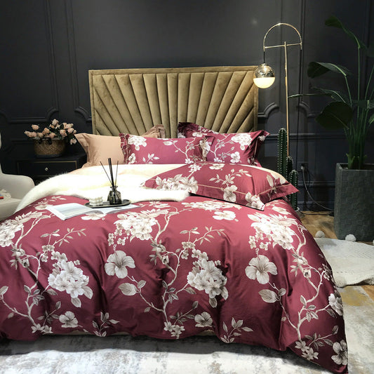 KTX-092499 Floral Cotton Satin Digital Print Duvet Cover Set - 4 Pieces in Multiple Styles