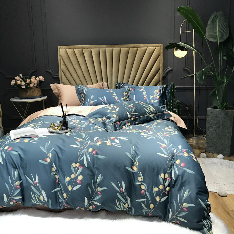 KTX-092499 Floral Cotton Satin Digital Print Duvet Cover Set - 4 Pieces in Multiple Styles