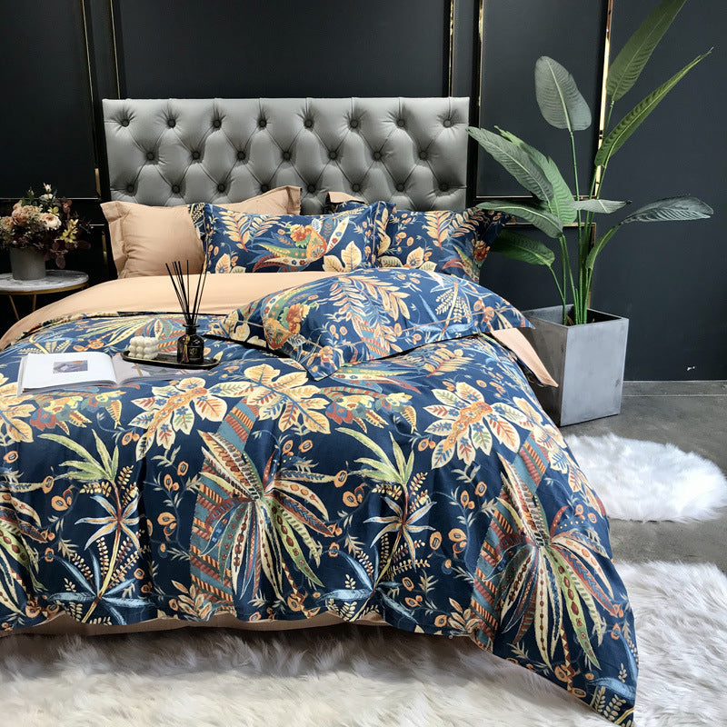 KTX-092499 Floral Cotton Satin Digital Print Duvet Cover Set - 4 Pieces in Multiple Styles