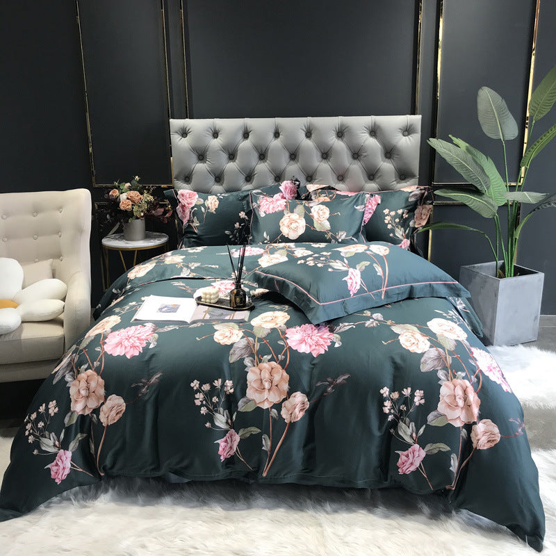 KTX-092499 Floral Cotton Satin Digital Print Duvet Cover Set - 4 Pieces in Multiple Styles