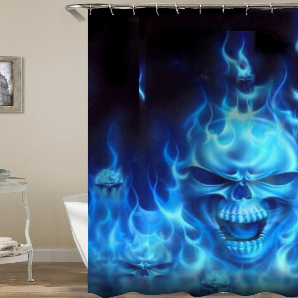 KTX-093203 Skull Pattern Waterproof Shower Curtain for Halloween Bathroom Décor, 180cm x 180cm, Environmentally Friendly Polyester Fiber