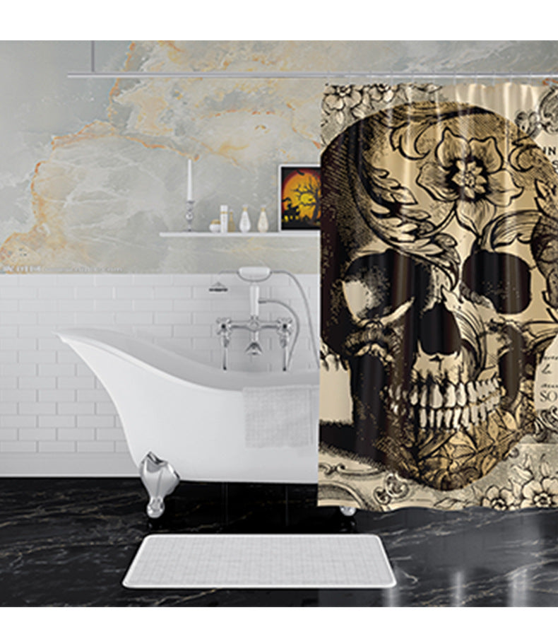 KTX-093203 Skull Pattern Waterproof Shower Curtain for Halloween Bathroom Décor, 180cm x 180cm, Environmentally Friendly Polyester Fiber