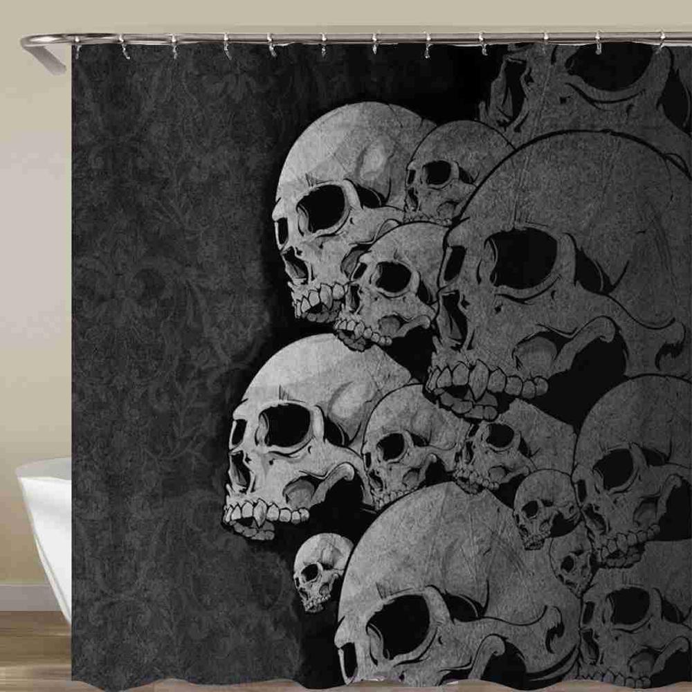 KTX-093203 Skull Pattern Waterproof Shower Curtain for Halloween Bathroom Décor, 180cm x 180cm, Environmentally Friendly Polyester Fiber