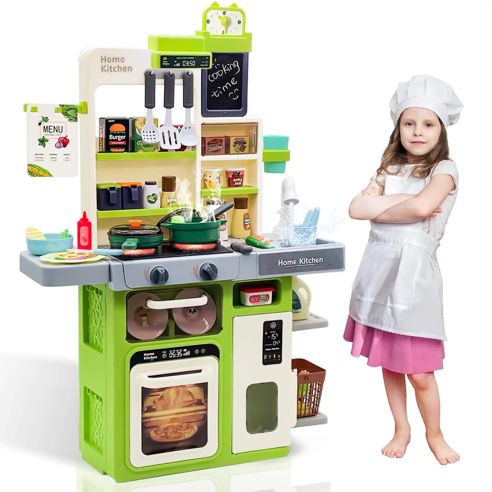 KTX-093331 Realistic Kids Kitchen Set with Lights and Sounds – 63 PCS Pretend Play Toy for Ages 2 to 13
