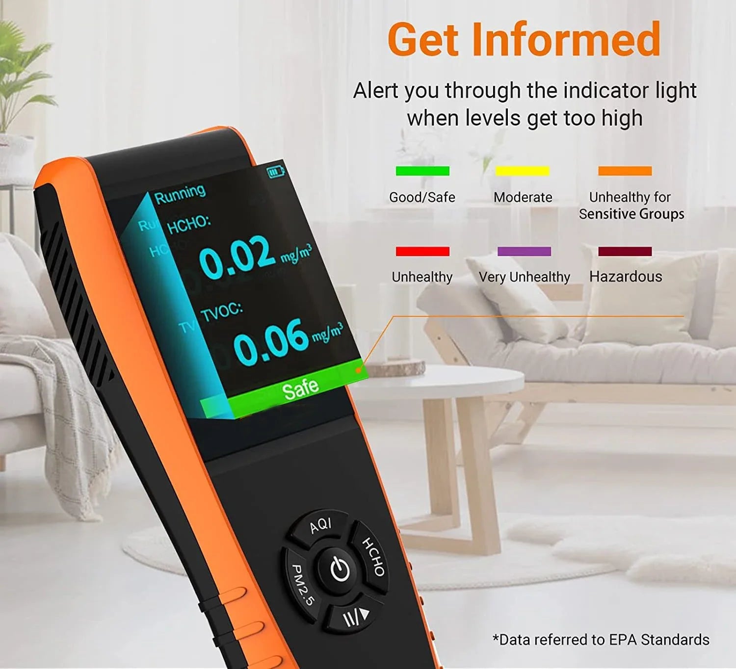 KTX-093843 Advanced Indoor/Outdoor Air Quality Monitor PM2.5 PM10 HCHO Temperature Humidity TVOC AQI with Data Export