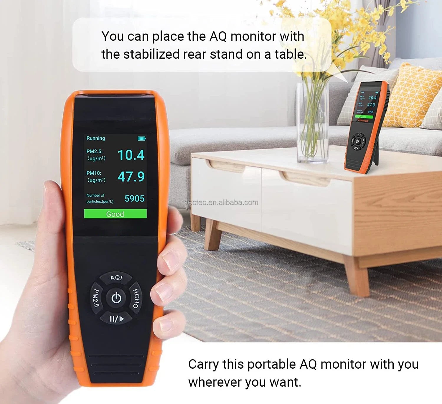 KTX-093843 Advanced Indoor/Outdoor Air Quality Monitor PM2.5 PM10 HCHO Temperature Humidity TVOC AQI with Data Export