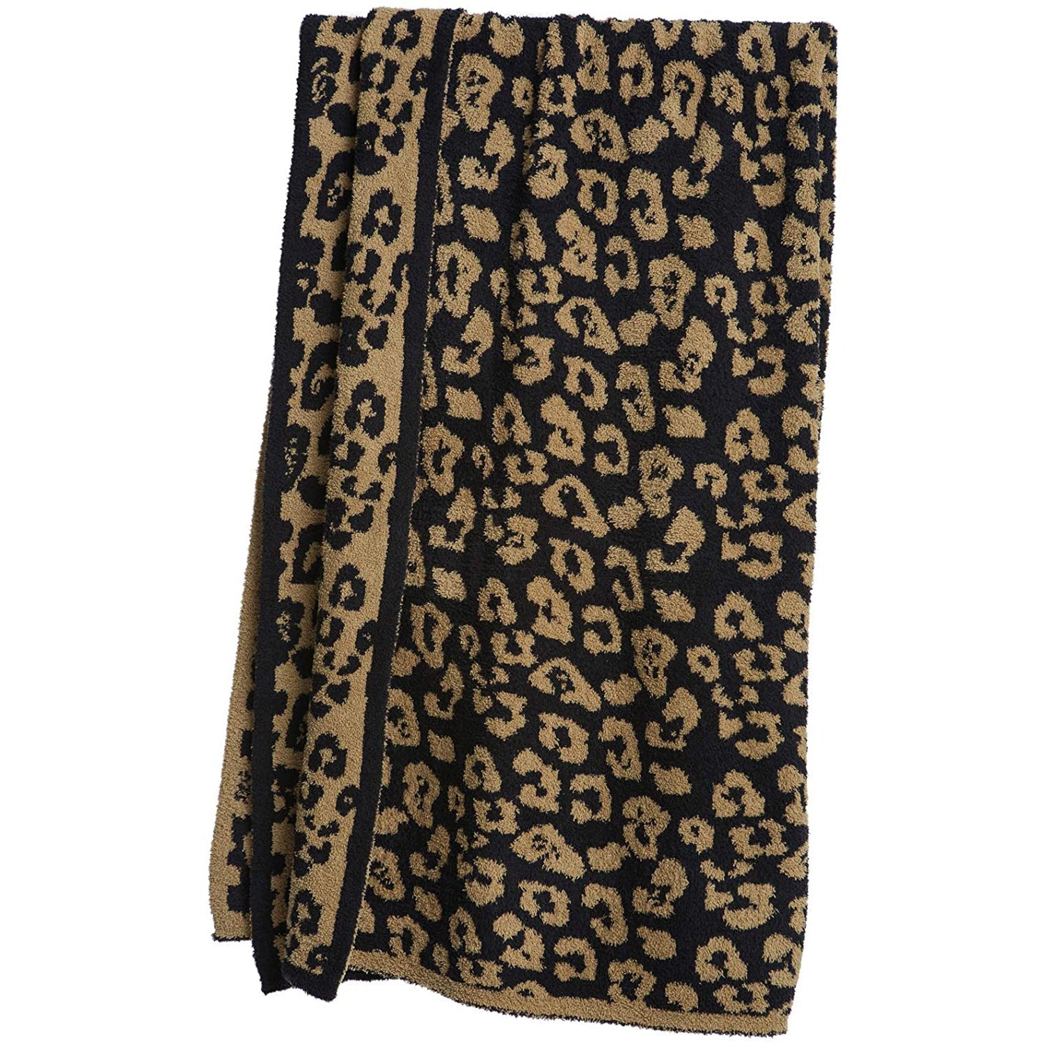 KTX-094483 Knitted Leopard Print Blanket in Soft Elastic Wool - 130 x 180 cm