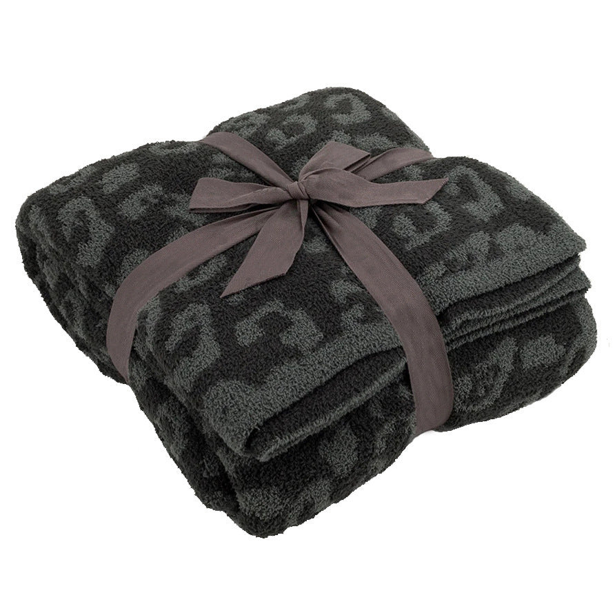 KTX-094483 Knitted Leopard Print Blanket in Soft Elastic Wool - 130 x 180 cm