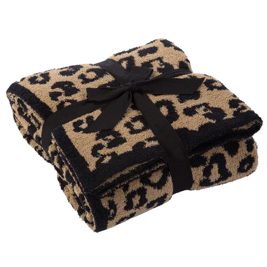 KTX-094483 Knitted Leopard Print Blanket in Soft Elastic Wool - 130 x 180 cm