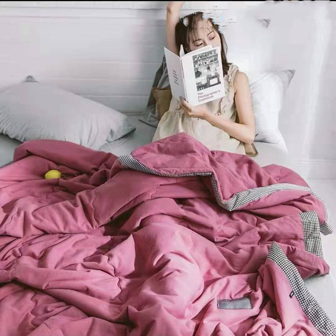 KTX-094803 Washed Cotton Houndstooth Summer Quilt, Lightweight Air Conditioning Blanket, 200x230cm