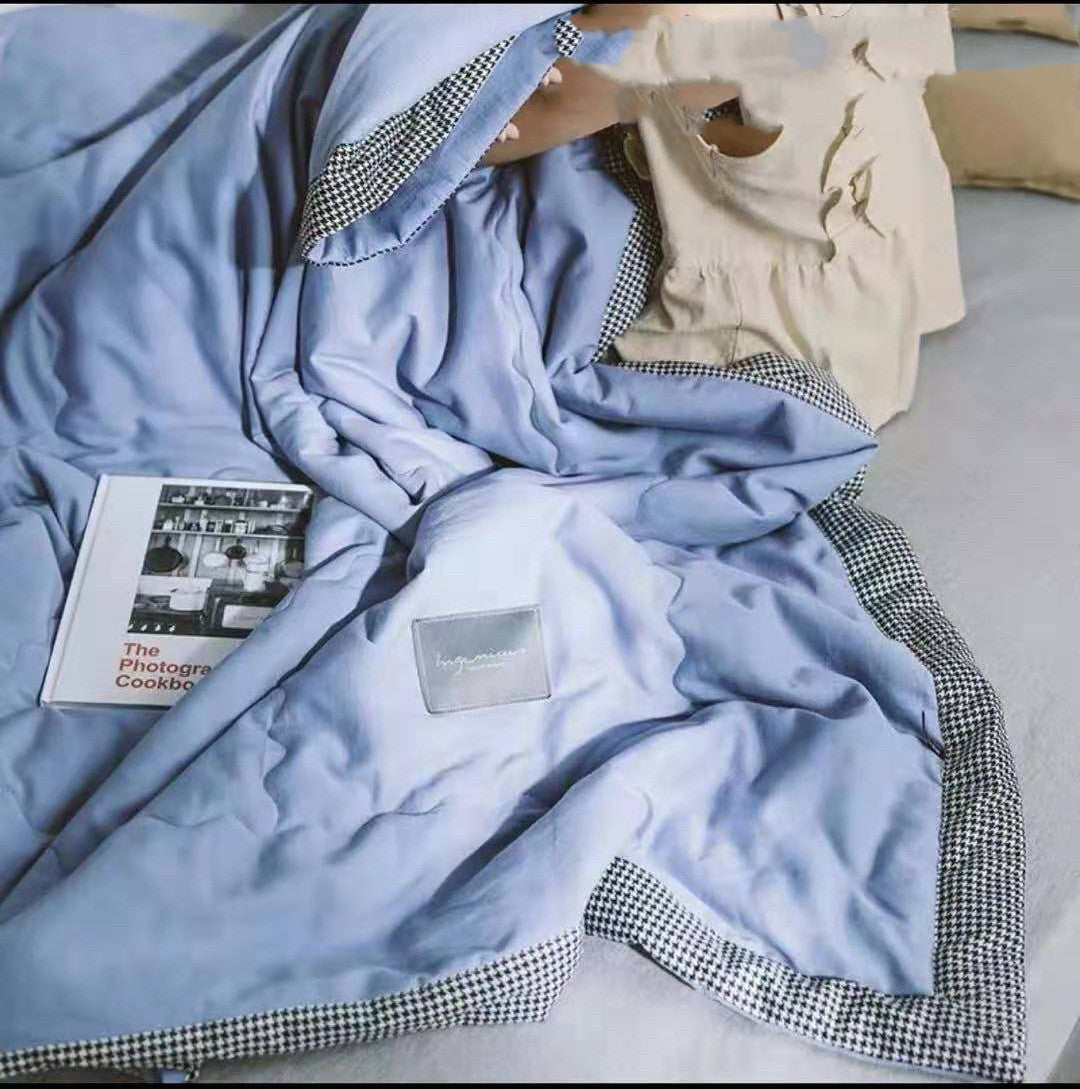 KTX-094803 Washed Cotton Houndstooth Summer Quilt, Lightweight Air Conditioning Blanket, 200x230cm