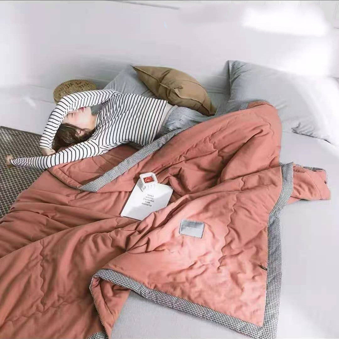 KTX-094803 Washed Cotton Houndstooth Summer Quilt, Lightweight Air Conditioning Blanket, 200x230cm