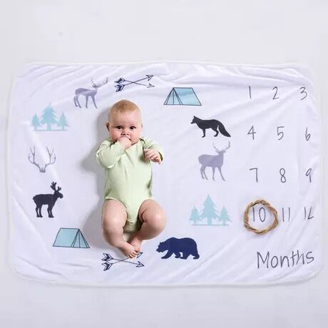 KTX-095635 Baby Milestone Blanket for Monthly Growth Photography - Soft Fleece Photo Prop 76x102cm
