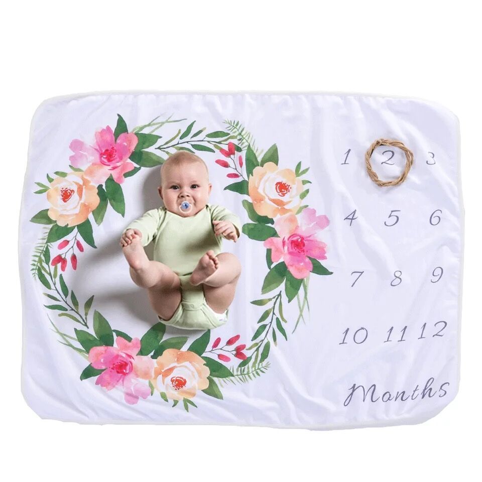 KTX-095635 Baby Milestone Blanket for Monthly Growth Photography - Soft Fleece Photo Prop 76x102cm