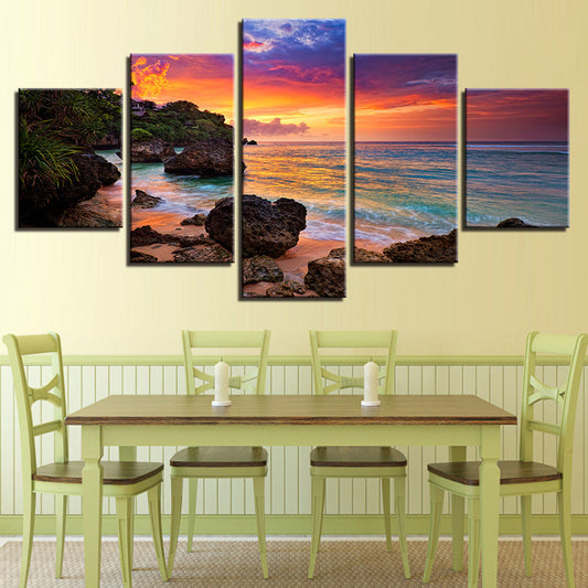 KTX-095635 Sunset Scenery Oil Painting Set - Spray-painted Wall Art for Home and Commercial Spaces