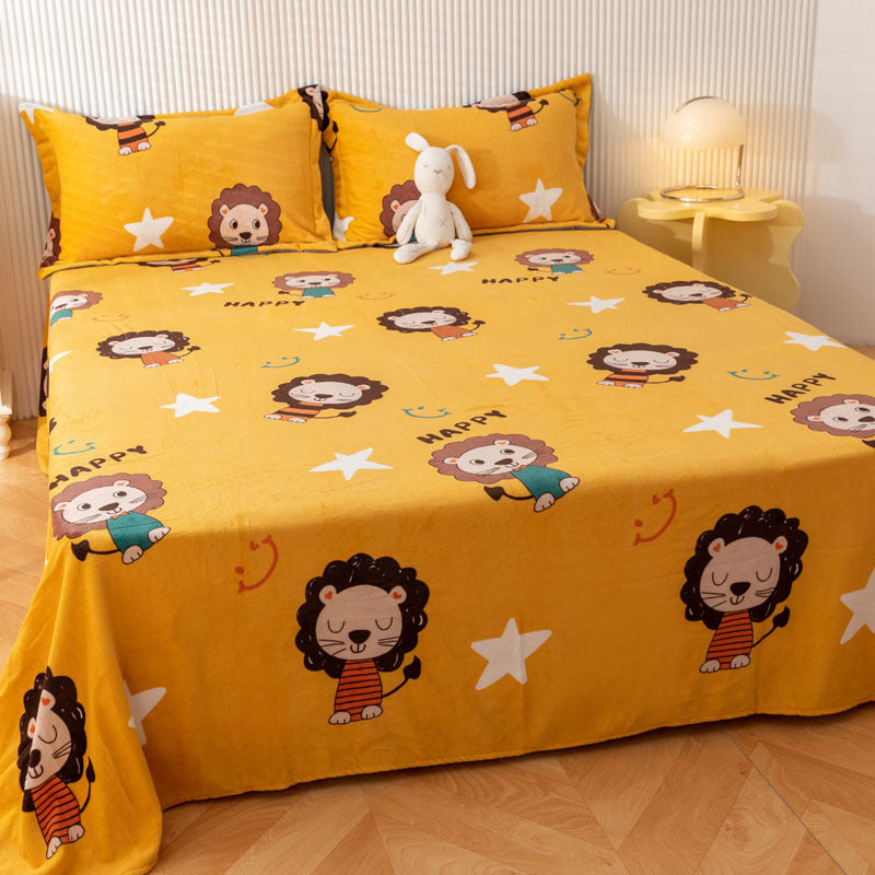 KTX-095955 Printed Polyester Bed Sheet with Cute Animal and Geometric Designs