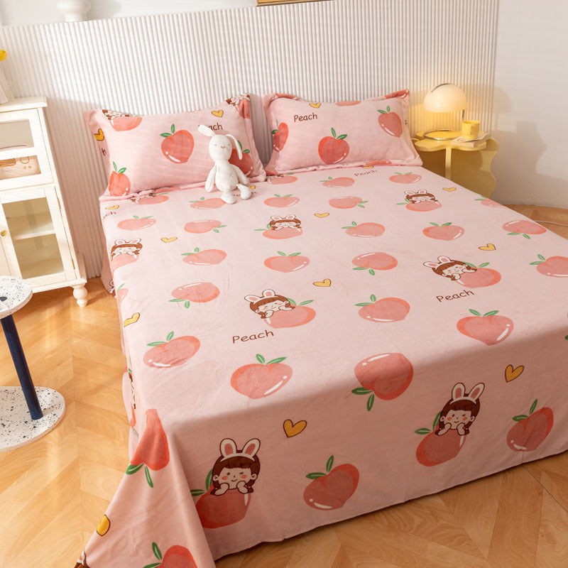 KTX-095955 Printed Polyester Bed Sheet with Cute Animal and Geometric Designs