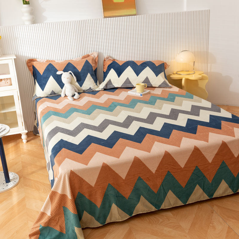 KTX-095955 Printed Polyester Bed Sheet with Cute Animal and Geometric Designs