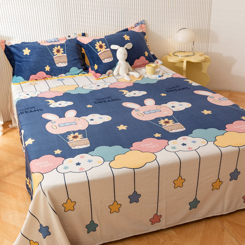 KTX-095955 Printed Polyester Bed Sheet with Cute Animal and Geometric Designs