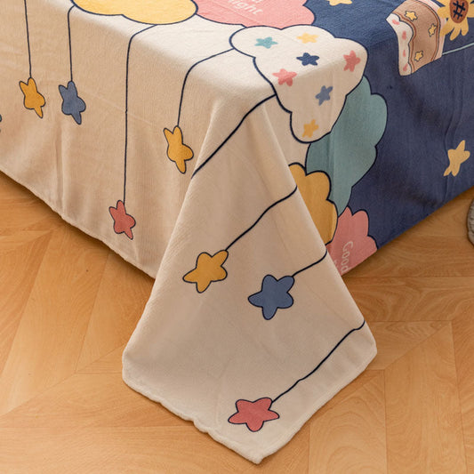 KTX-095955 Printed Polyester Bed Sheet with Cute Animal and Geometric Designs
