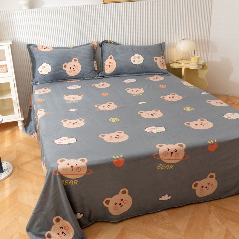 KTX-095955 Printed Polyester Bed Sheet with Cute Animal and Geometric Designs