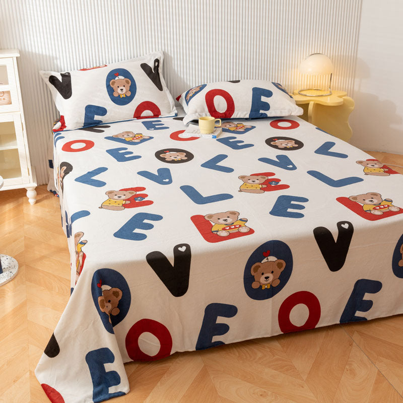 KTX-095955 Printed Polyester Bed Sheet with Cute Animal and Geometric Designs
